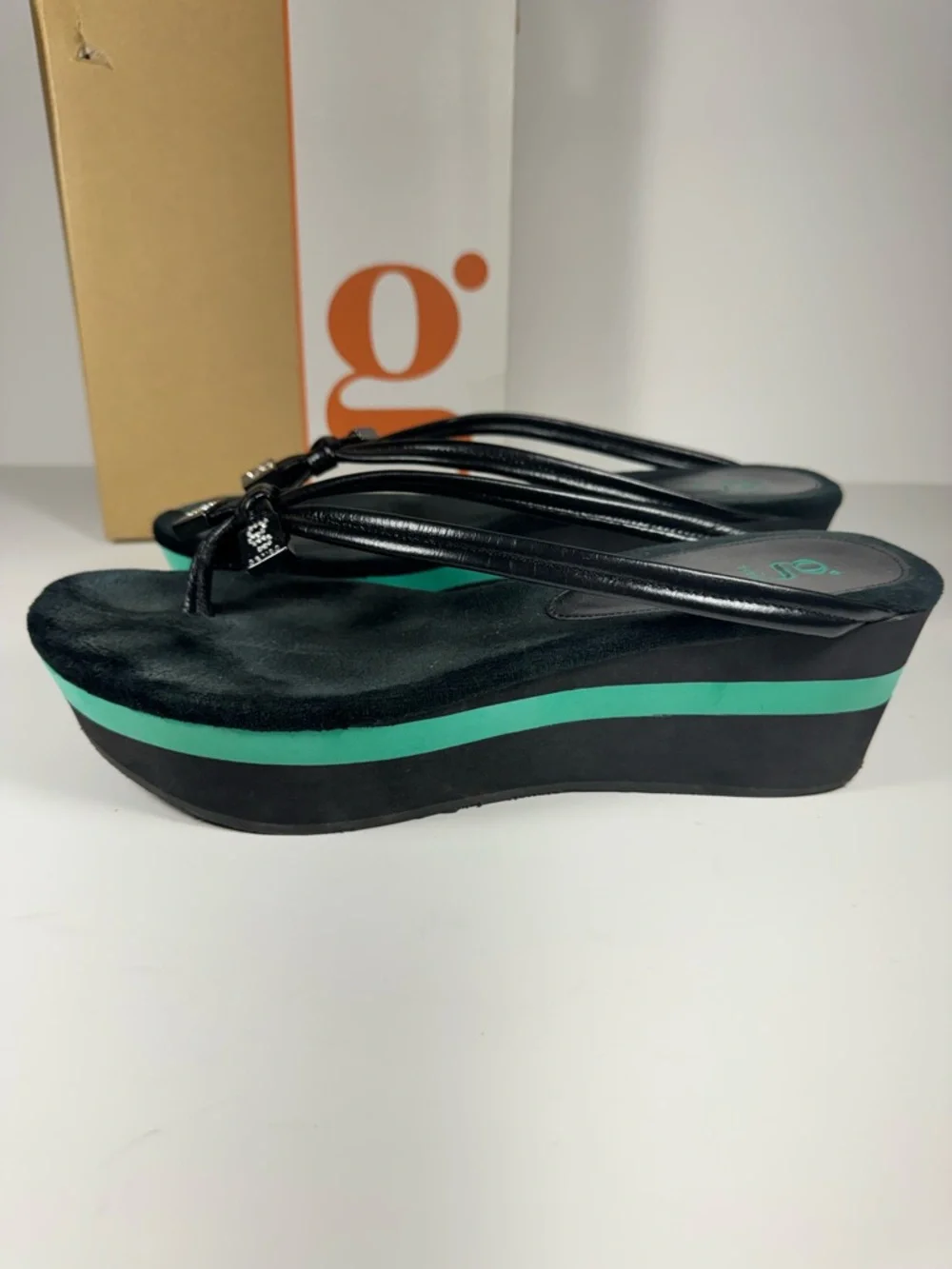 Cole Haan Vintage Platform Wedge Sandals Black Leather Flip Flop Women’s 9 Y2K